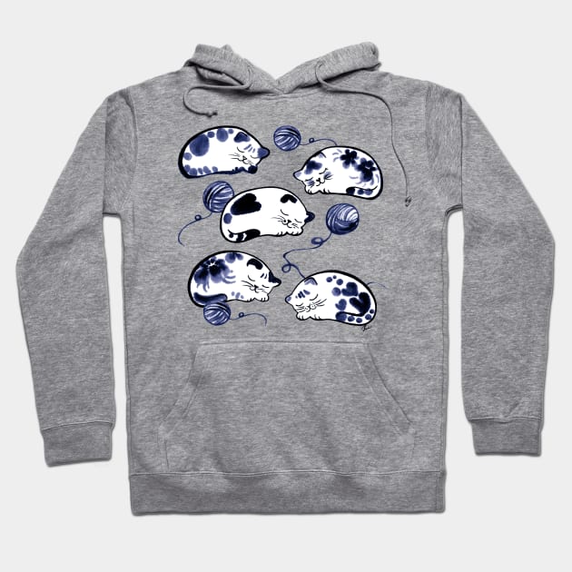 Sleeping cats with wool ball (blue) Hoodie by juliewu